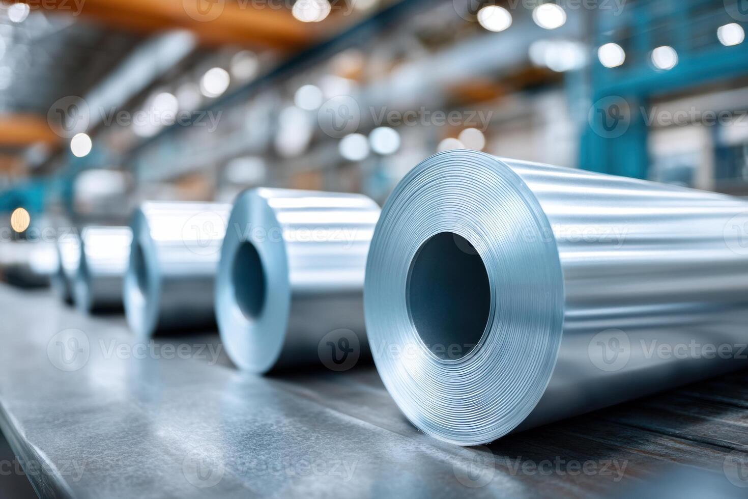 Finished aluminum rolls showcased in a spacious factory setting photo