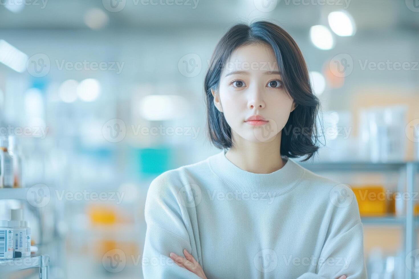 Young Asian woman inspecting product quality at a manufacturing plant focused on quality control photo