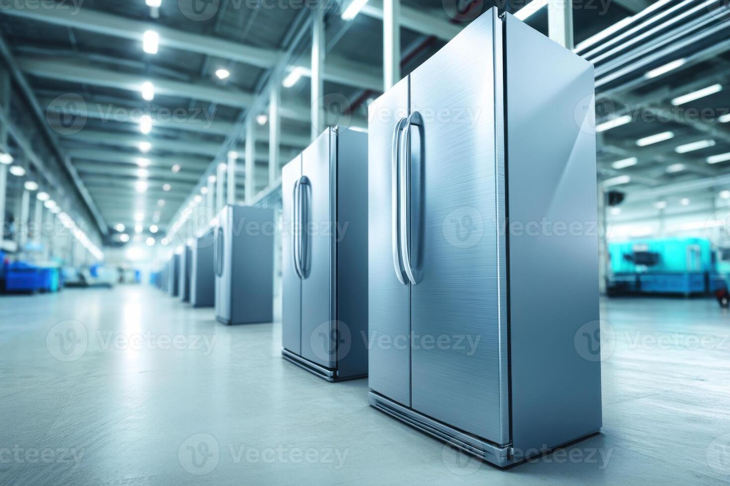 Refrigerators displayed in a vibrant manufacturing environment for production photo