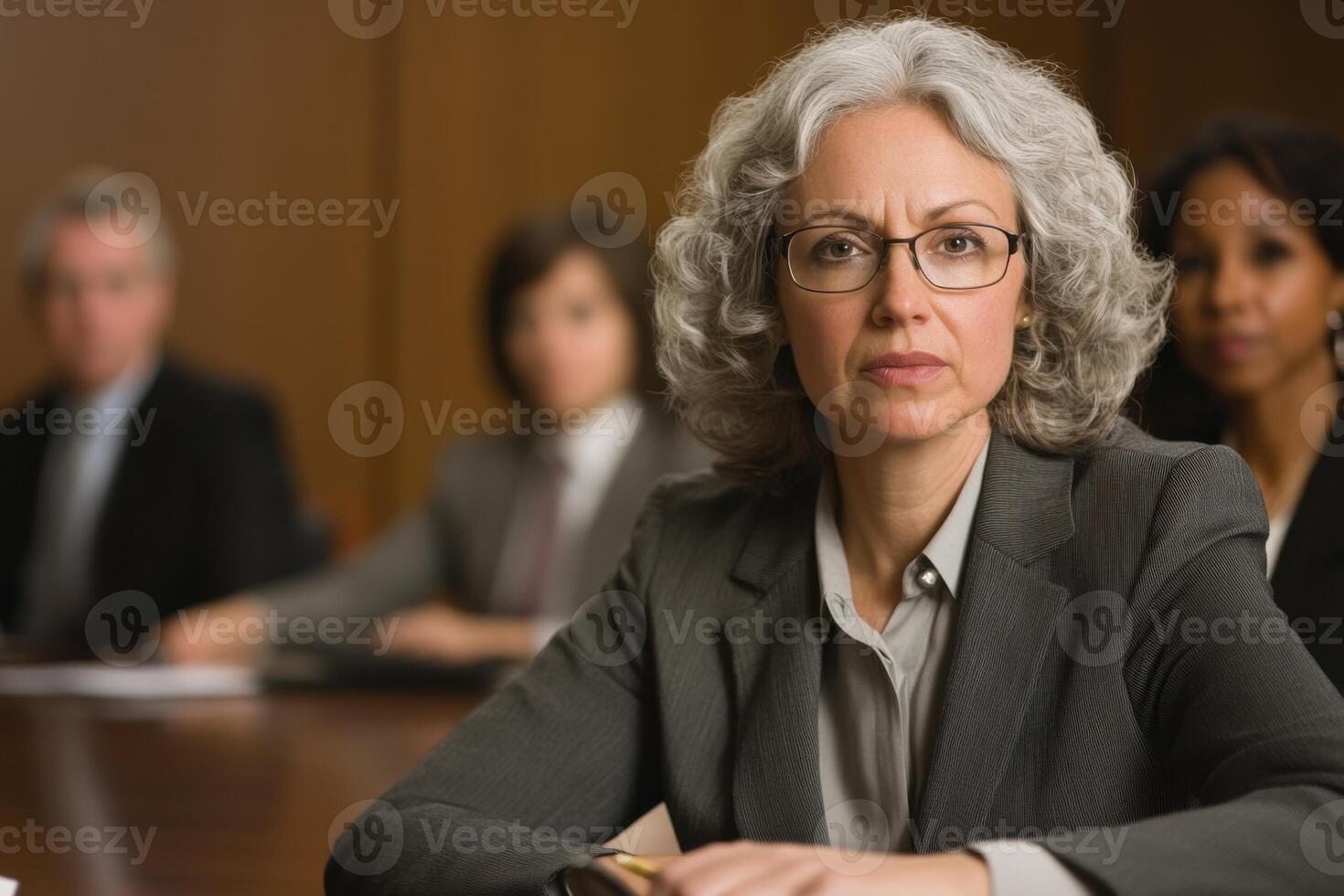 Senior woman addresses diverse board on negligence case implications during formal meeting photo