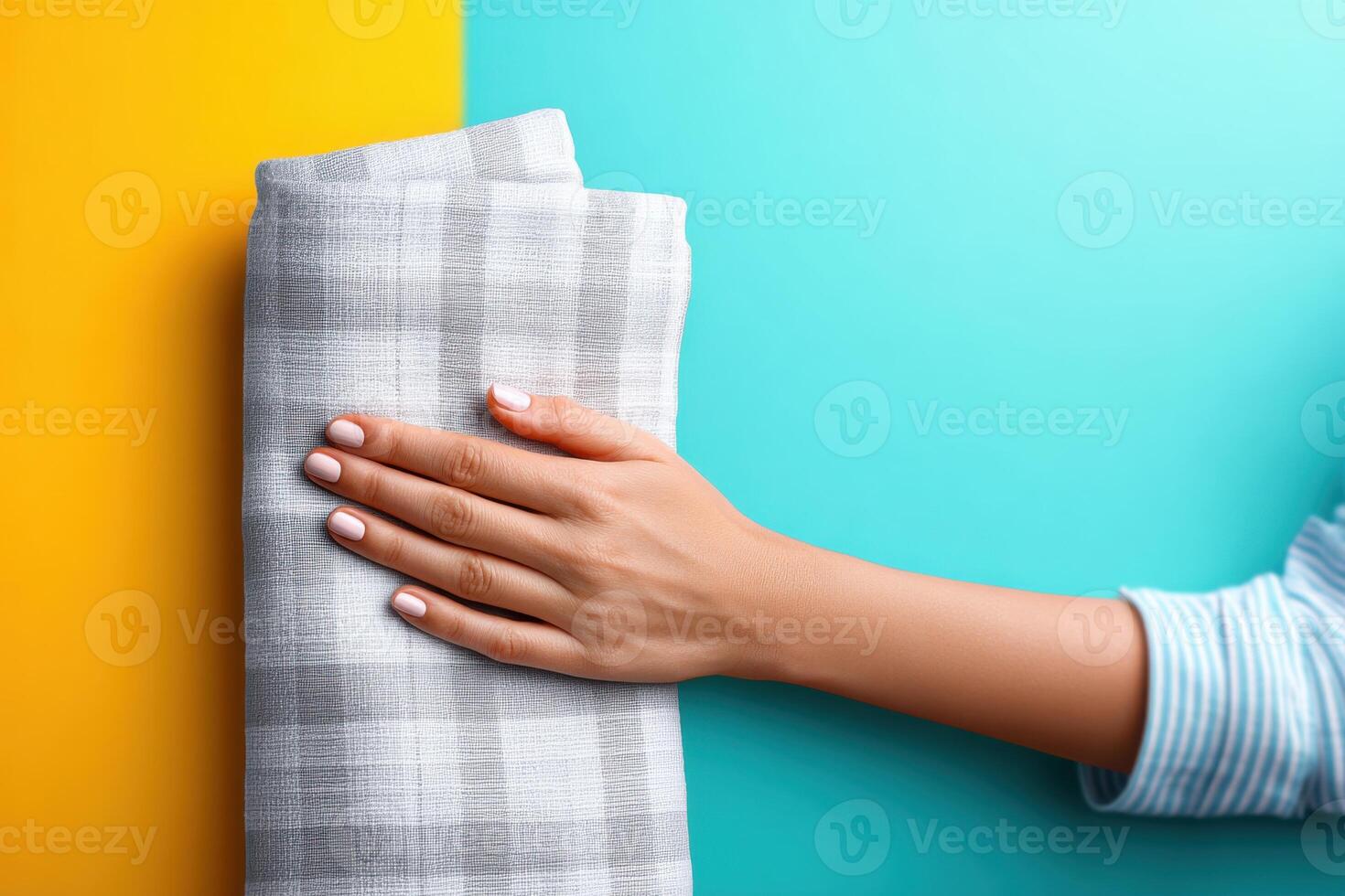 Bright tablecloth presentation with colorful background and ample copy space for creative use photo