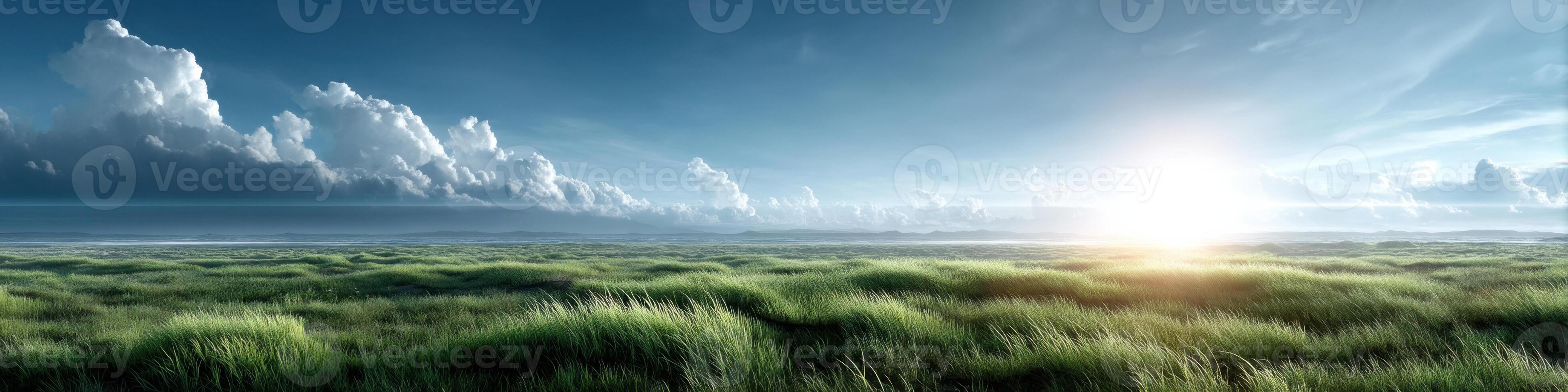 Idyllic landscape showcasing lush nature under bright skies with inspiring atmosphere and open space photo
