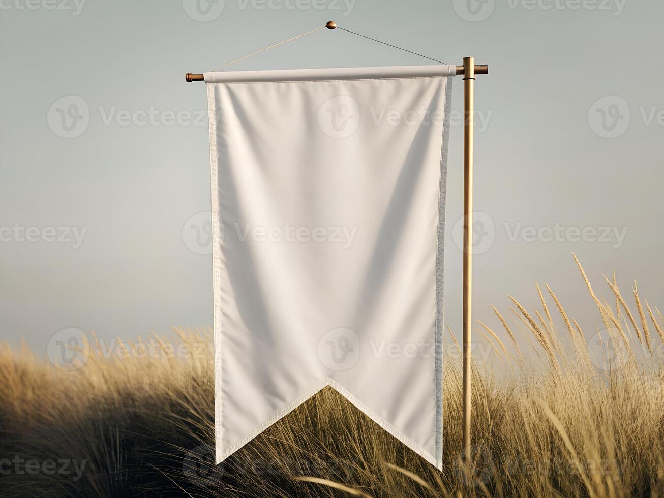 Blank White Pennant Hanging in Beige Grass Field photo