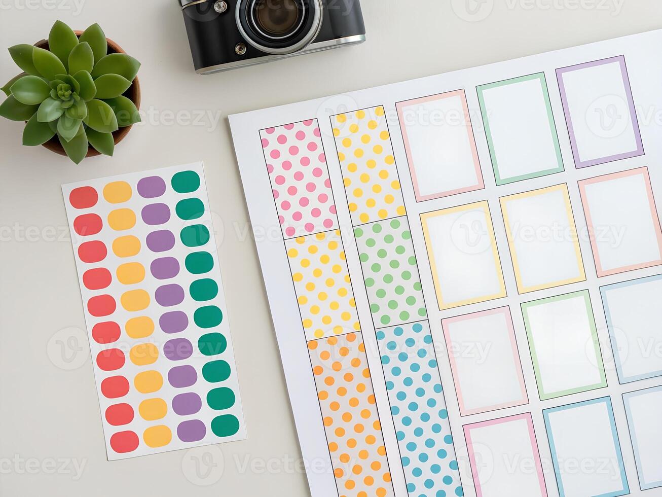 Colorful Stickers and Planner Supplies Flatlay photo