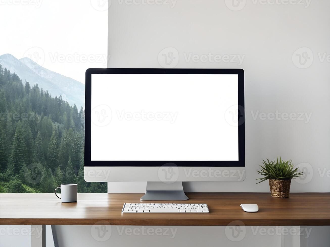 Modern Home Office Workspace with Mountain View photo