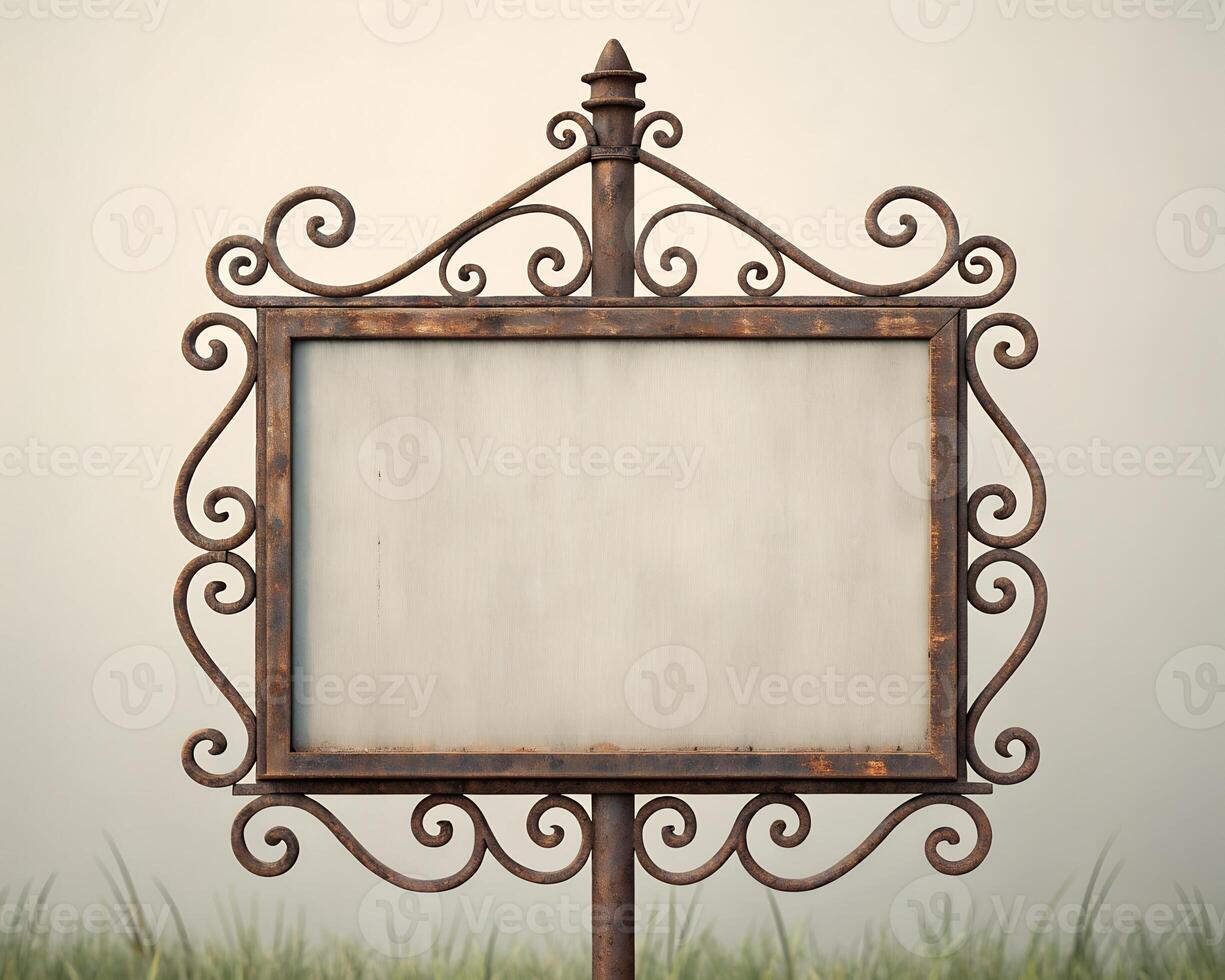 Rustic Ornamental Metal Sign with Blank Space photo