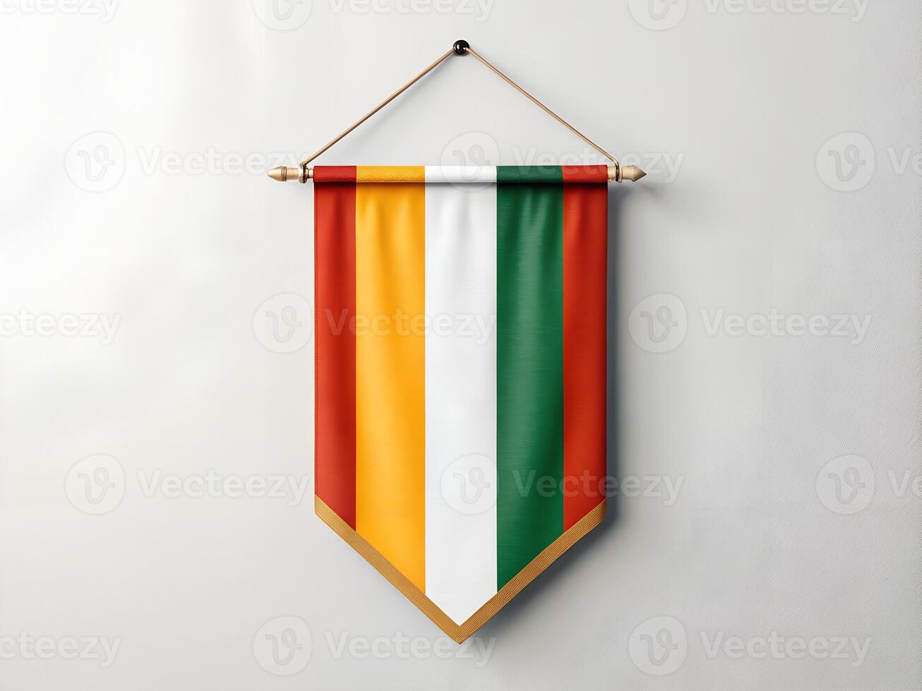 Vertical Red Yellow White Green Pennant Hanging on Wall photo