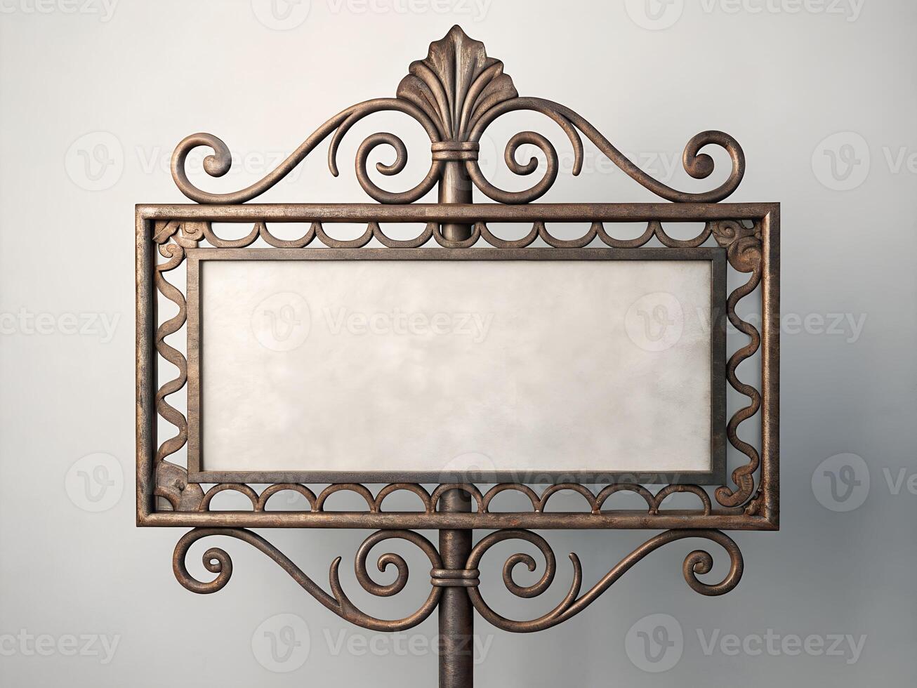Ornate Wrought Iron Blank Signboard on Stand photo