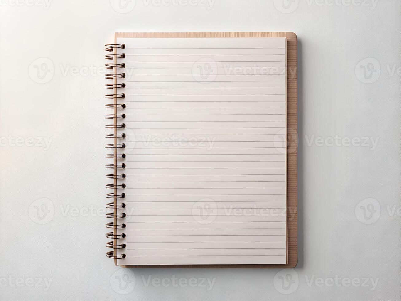 Blank Spiral Notebook with Wooden Cover on White Background photo