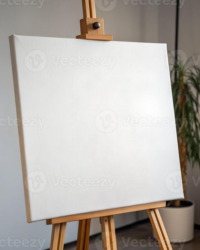 Abstract White Canvas Art on Wooden Easel photo