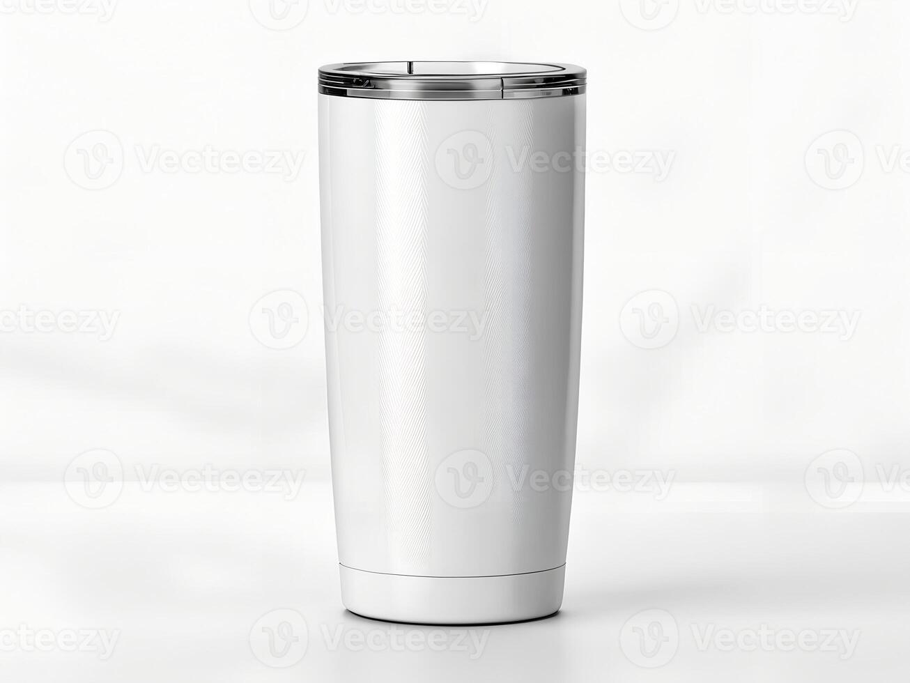 White Stainless Steel Tumbler with Subtle Geometric Pattern on White Background photo