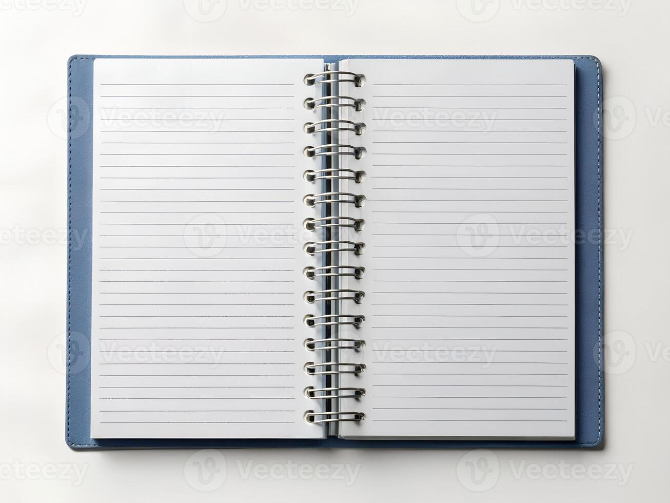 open notebook with blank pages on a white background photo