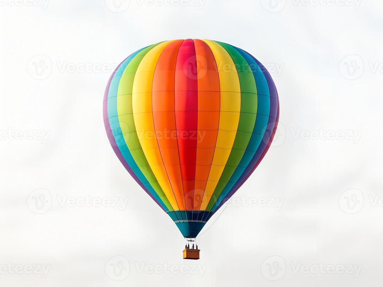 Colorful Rainbow Hot Air Balloon Soaring in a White Sky photo