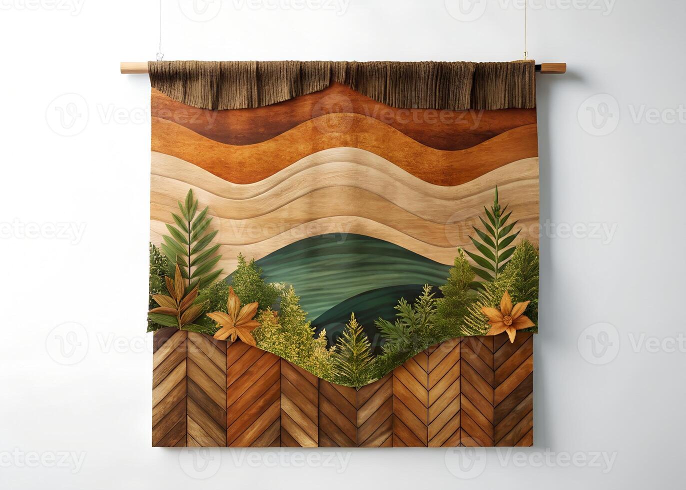 Wooden Tapestry with Landscape Design and Earthy Tones photo