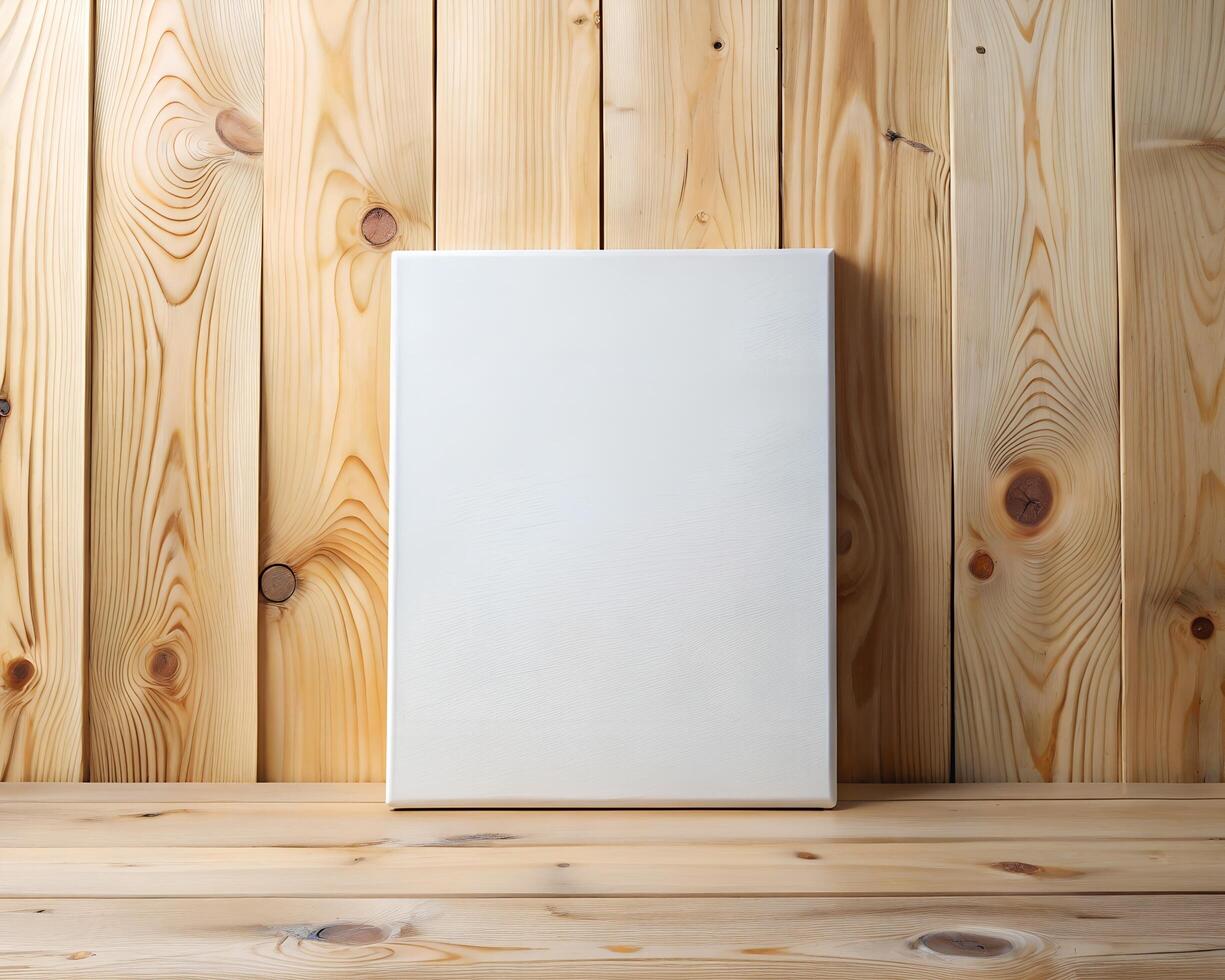 Blank White Canvas on Light Brown Wooden Background30 photo