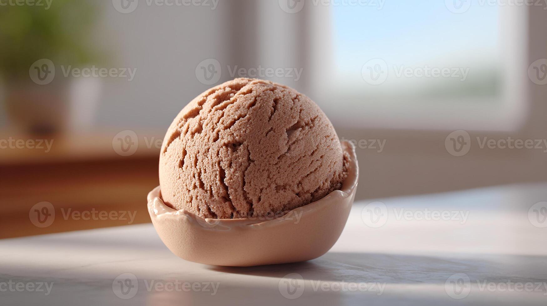 Delicious chocolate ice cream scoop close up ready to eat now photo