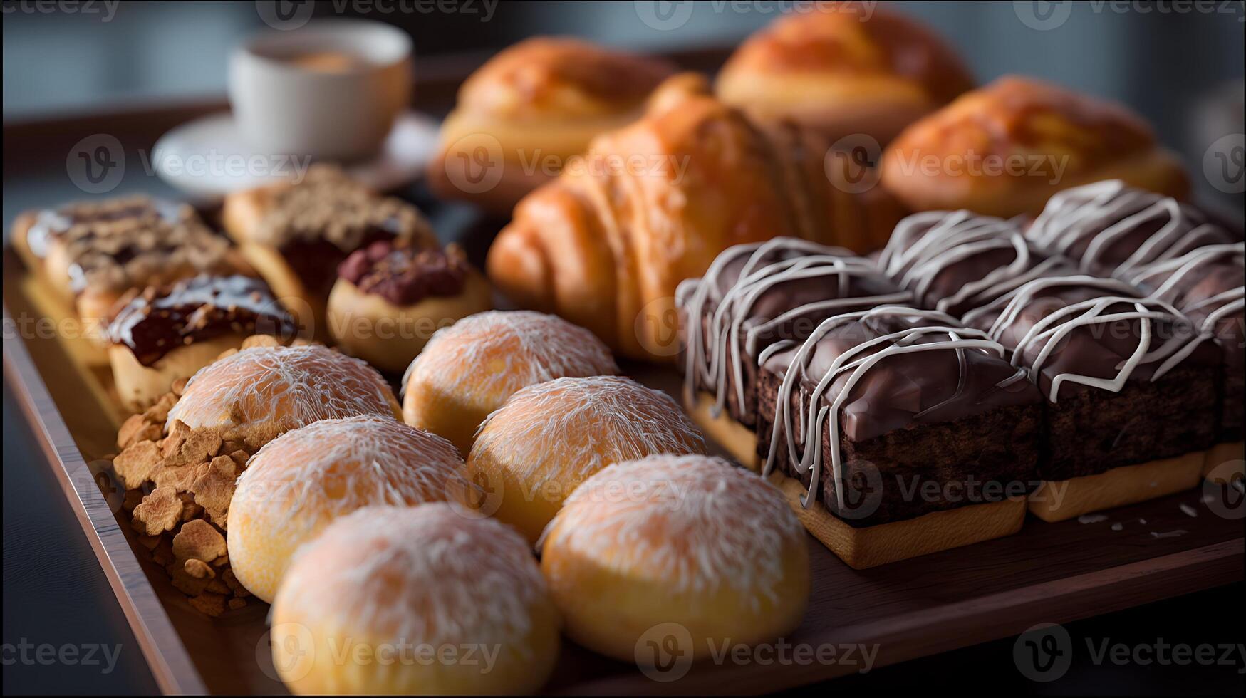 Tempting tray of assorted delicious pastries and baked goods selection photo