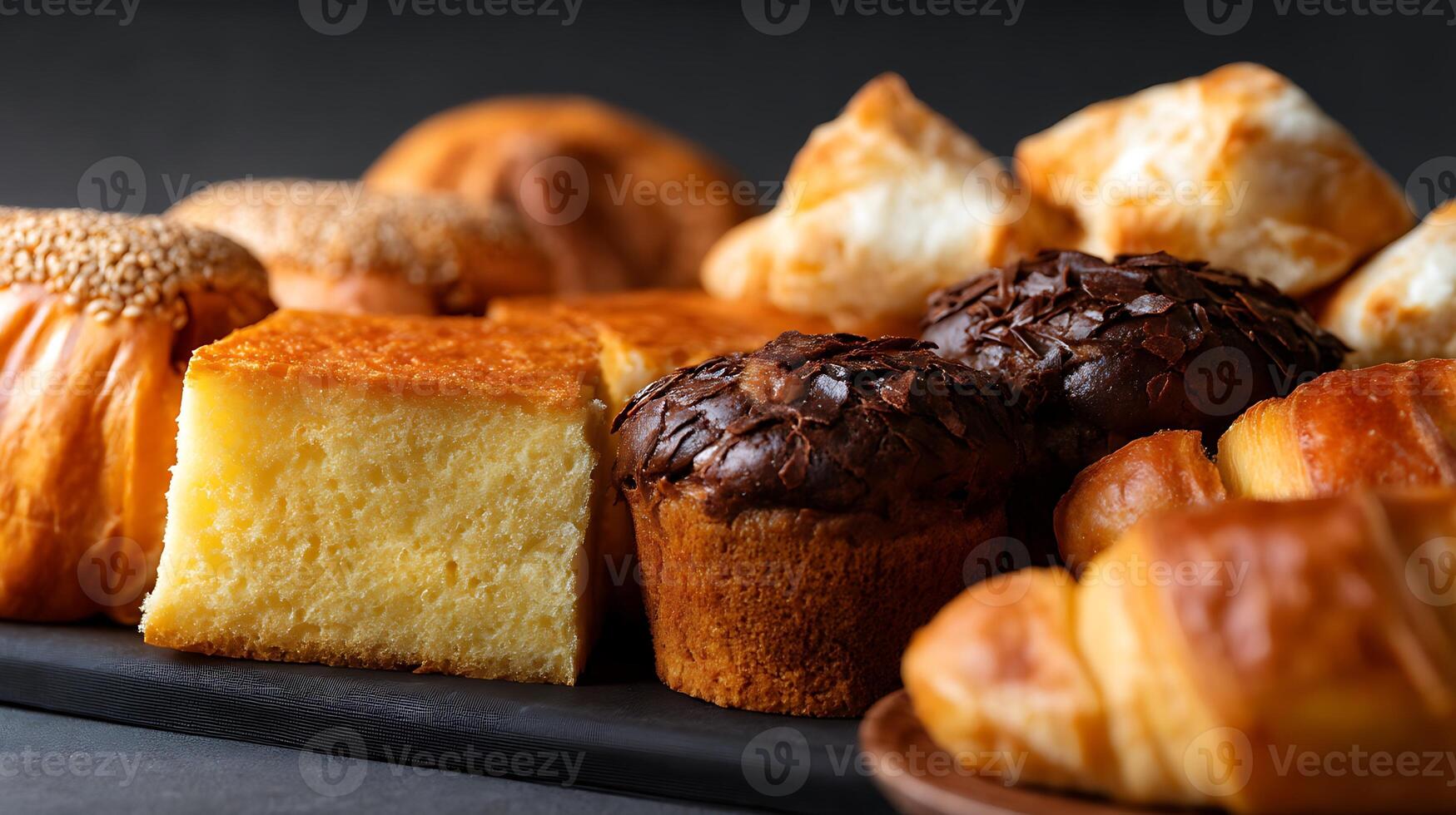 Delicious Assortment of Baked Treats on a Dark Background Makes Mouthwatering Scene photo