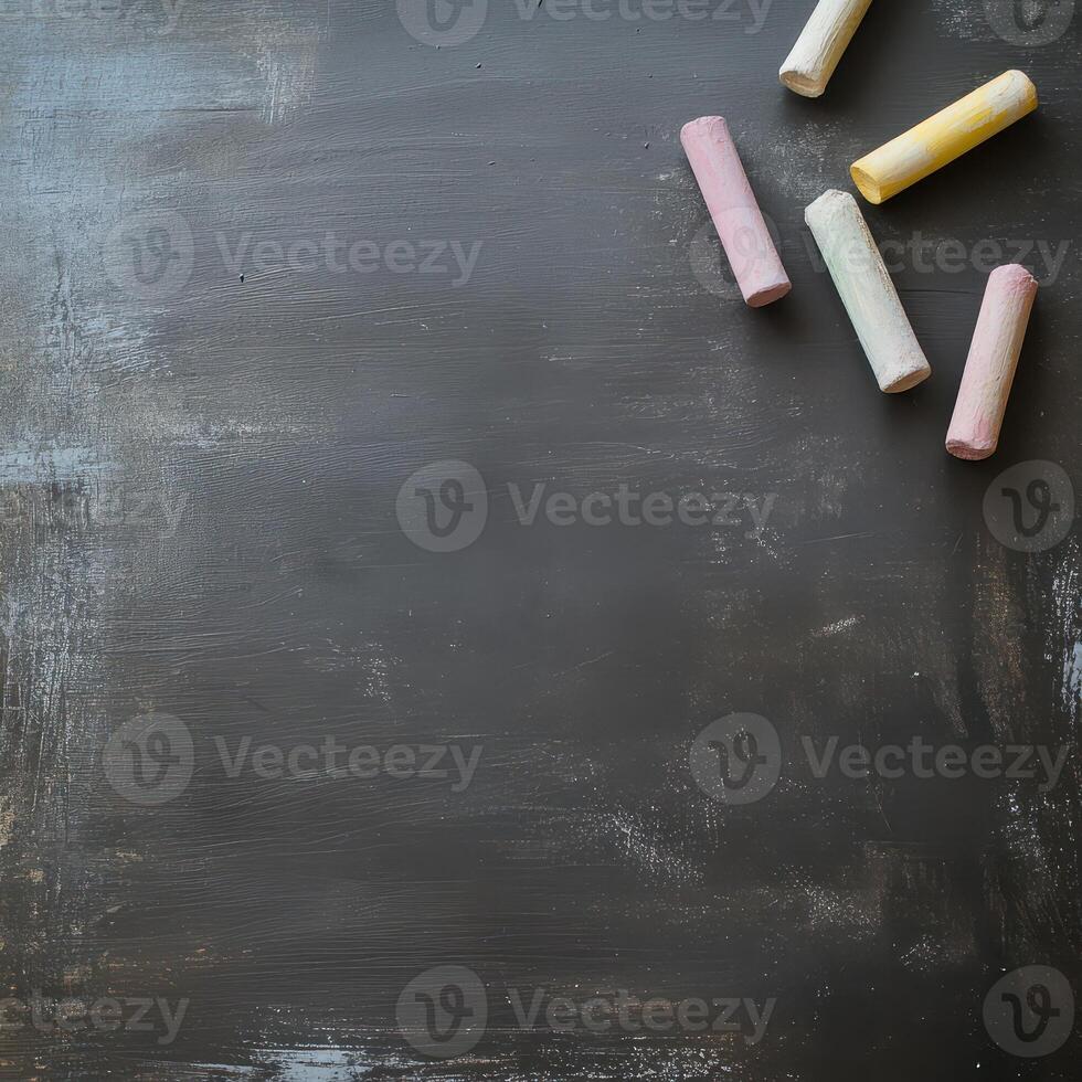 Colorful chalk pieces on a dark surface photo