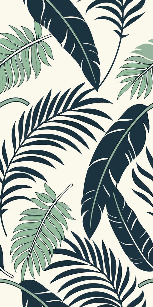 Tropical Palm Fronds - Vibrant greens and deep shadows with overlapping banana leaves, matte surface vector