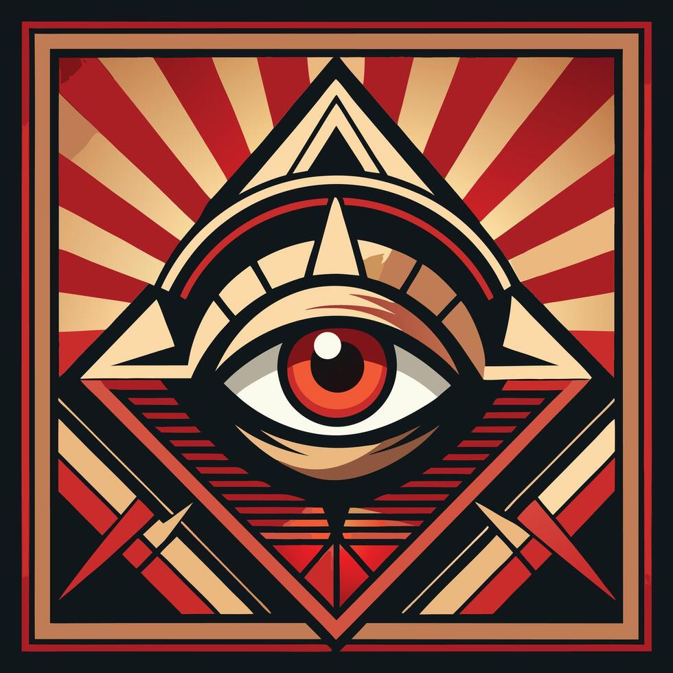 Bold eye symbol in art, flat design in black, white, and red, mystic and modern style vector