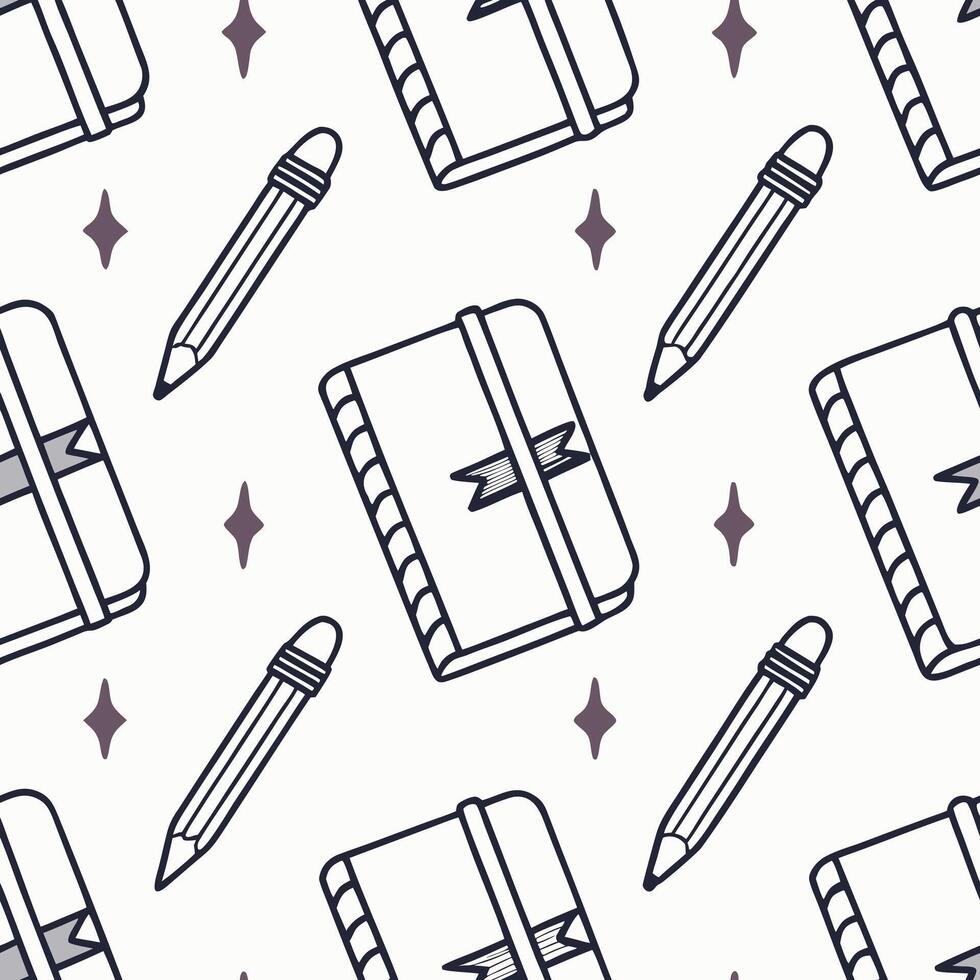 Repeating diary and pencil icon pattern, journaling and self-reflection theme vector