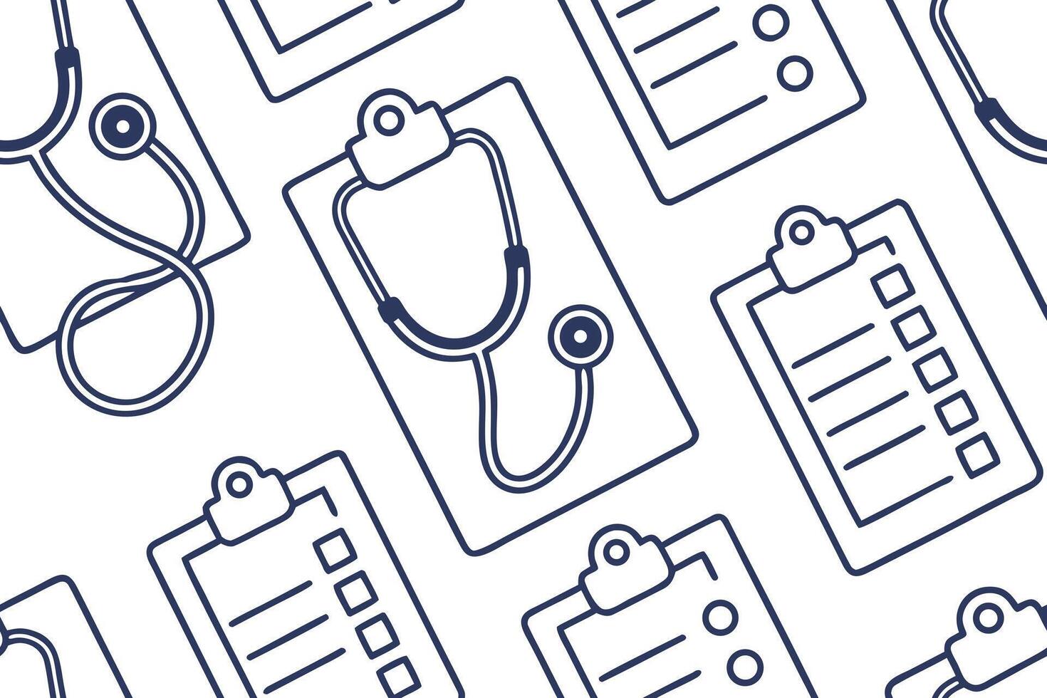 Seamless pattern of clipboards and stethoscopes in a medical or healthcare setting, with a clean and minimalist design vector