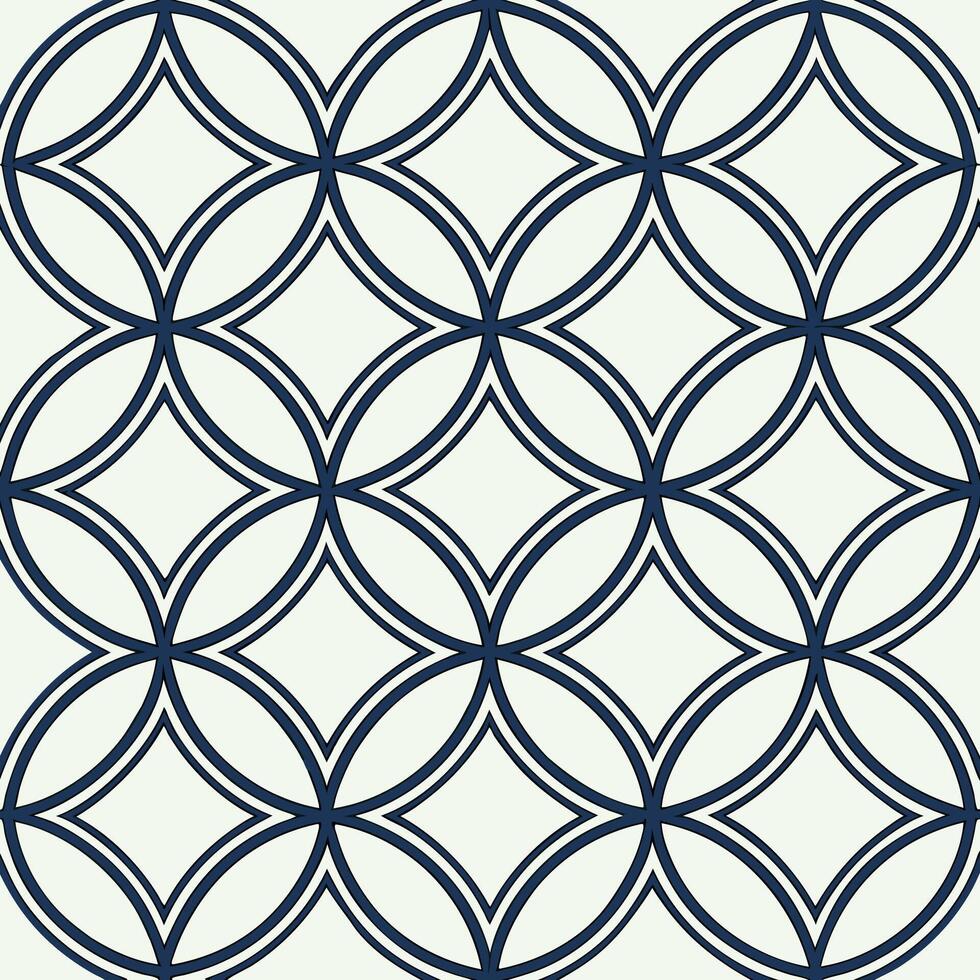 Seamless pattern of overlapping circles with a dark blue outline on a light green background, creating a geometric design with diamond shapes vector