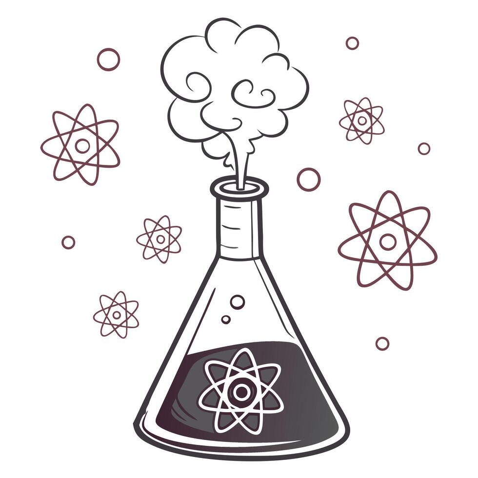 A chemistry flask fizzing with vapor and molecular symbols, isolated on white vector