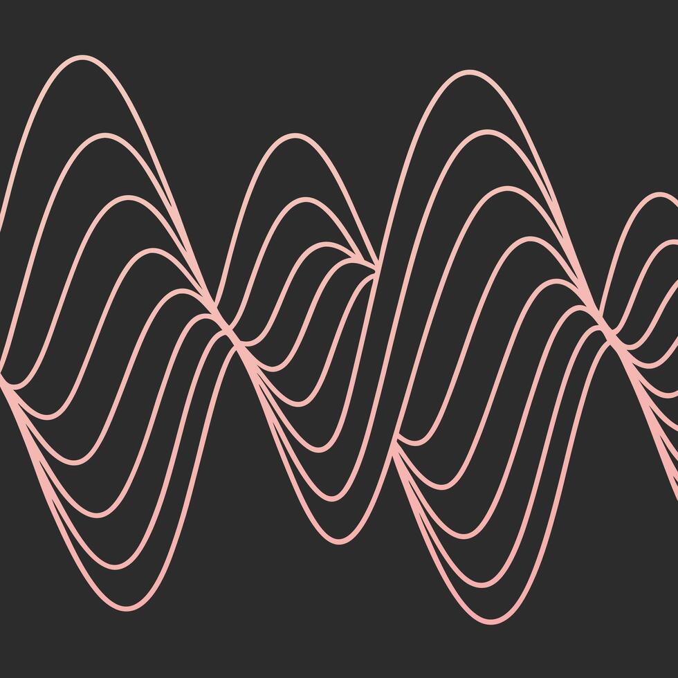 Pink sound waves with a black background, multiple lines forming a wave pattern, minimalist design, abstract representation of sound, symmetrica vector