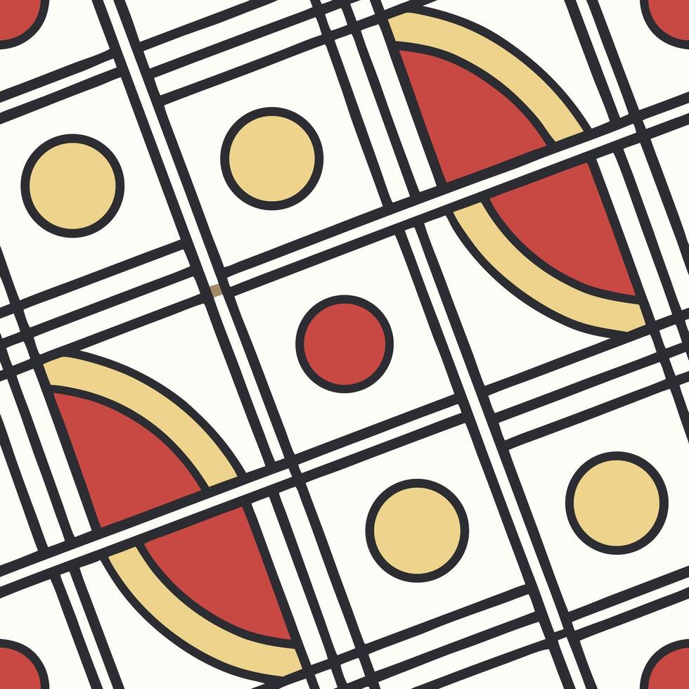 Seamless of Bauhaus grid design in red, yellow, and black, geometric and clean vector