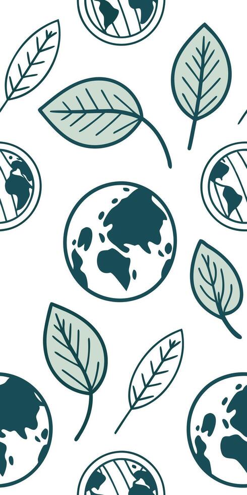 Repeating planet earth and leaf icon pattern, eco awareness design vector