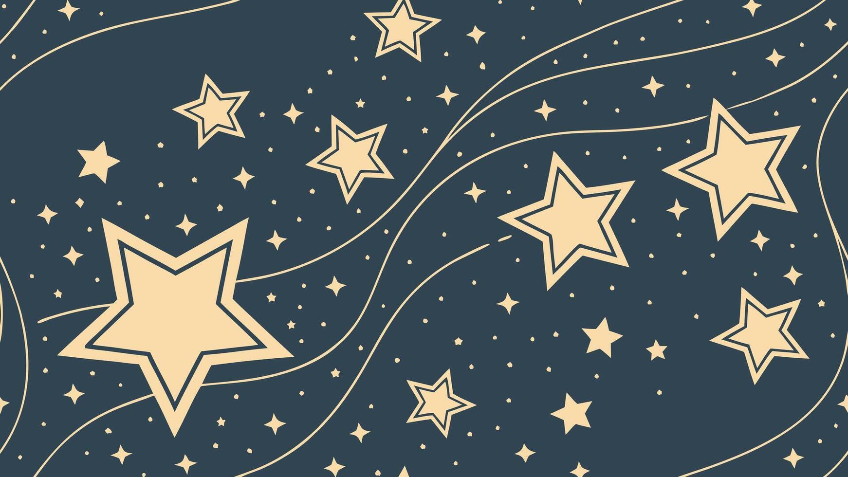 Scattered stars with varying opacity and size, light gold on dark blue, dreamlike background vector