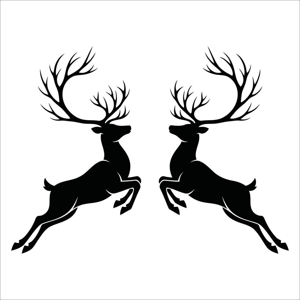 Silhouettes of two leaping deer, each facing the other, create a symmetrical composition. vector
