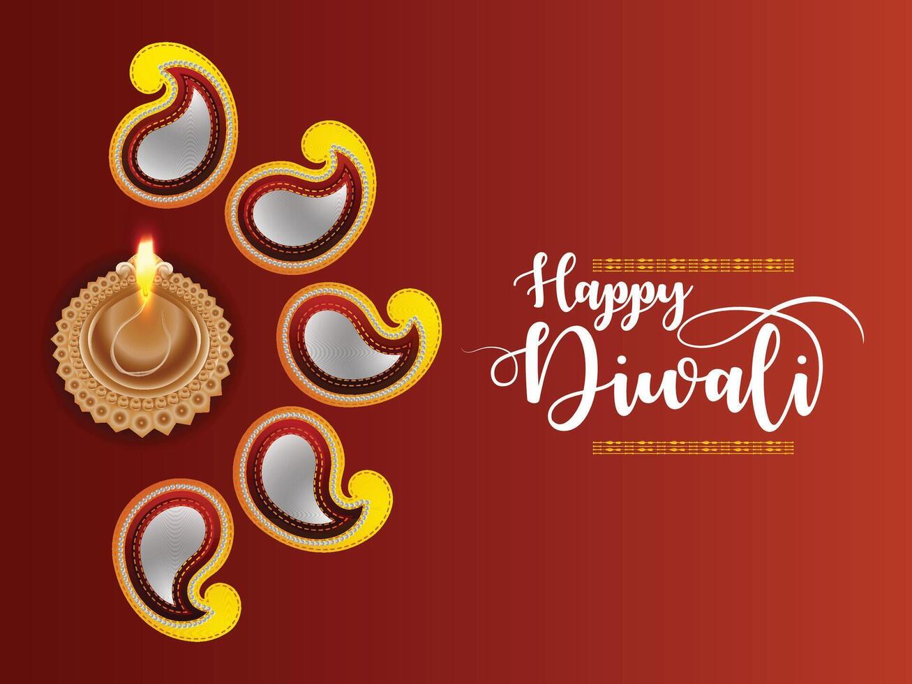 Diwali greeting card with diya and flowers vector