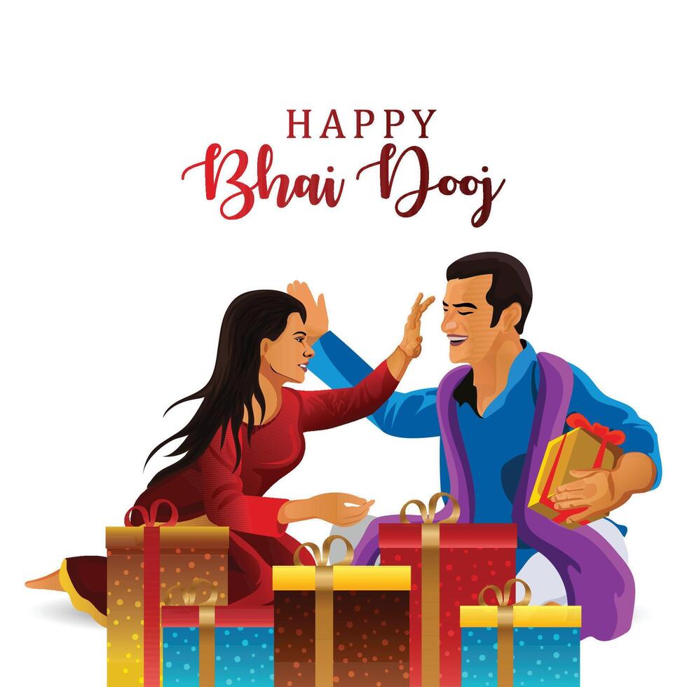 Bhai Dooj celebration with gifts vector