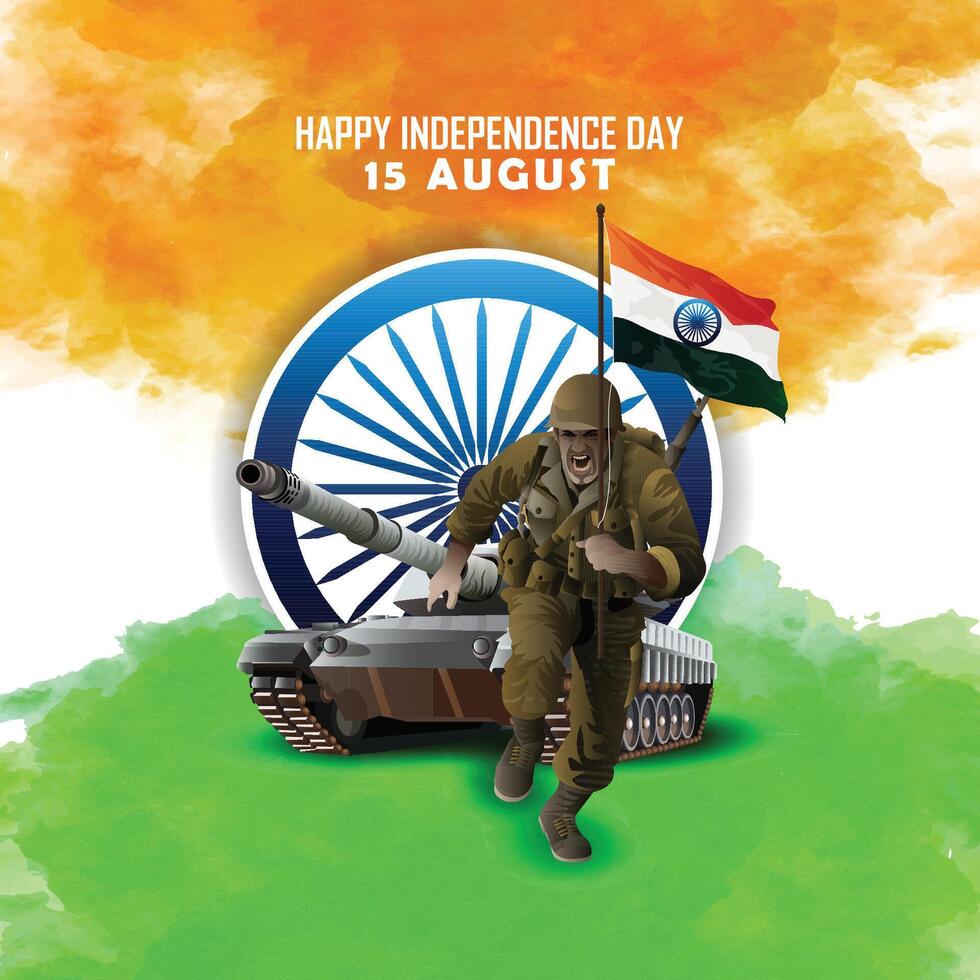 Soldier celebrating Independence Day with flag vector