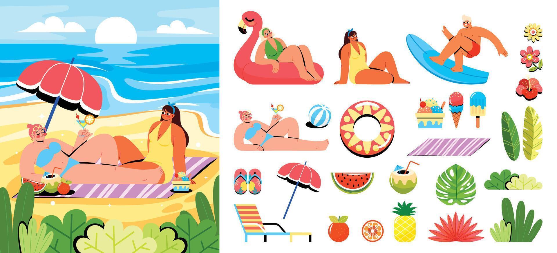 Friends enjoying a summer beach day vector