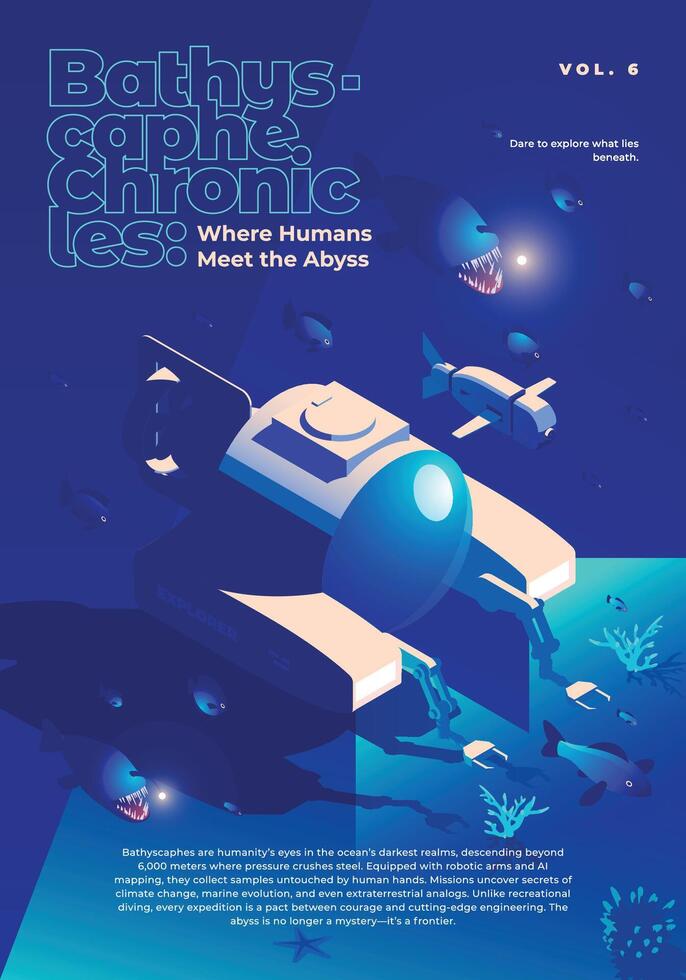 Bathyscaphe in the deep ocean vector