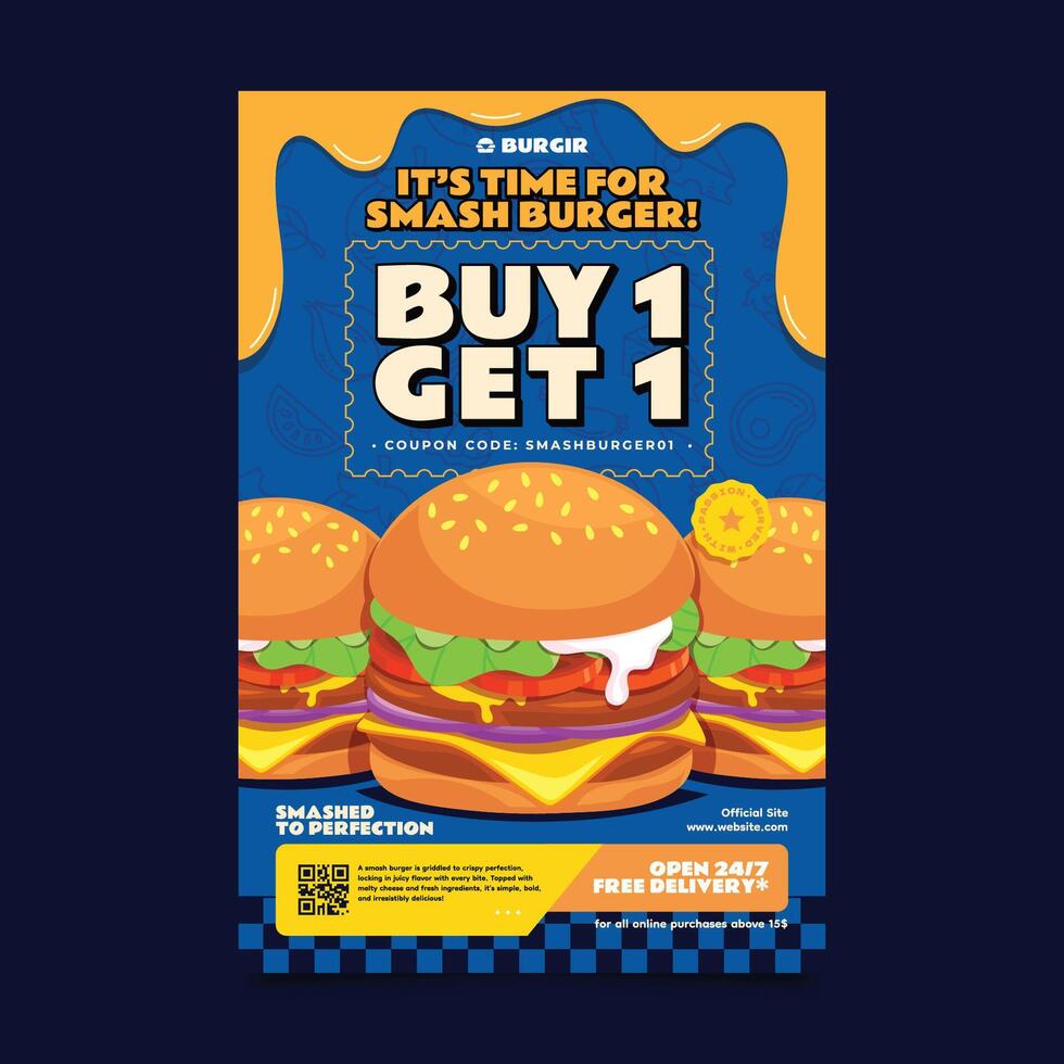 Modern Cartoon Smash Burger Offer Poster vector