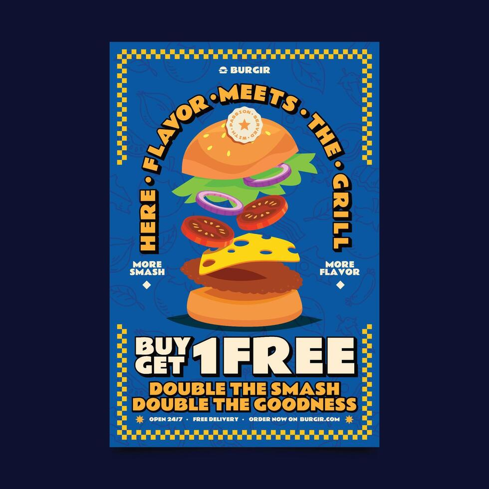 Modern Cartoon Smash Burger Poster vector