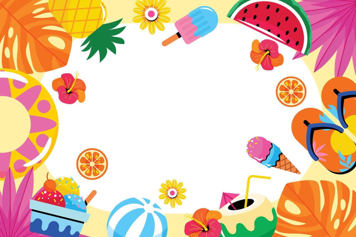 Tropical summer background with fruits and treats vector