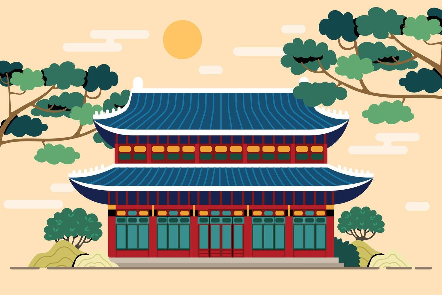Asian architectural design with trees vector