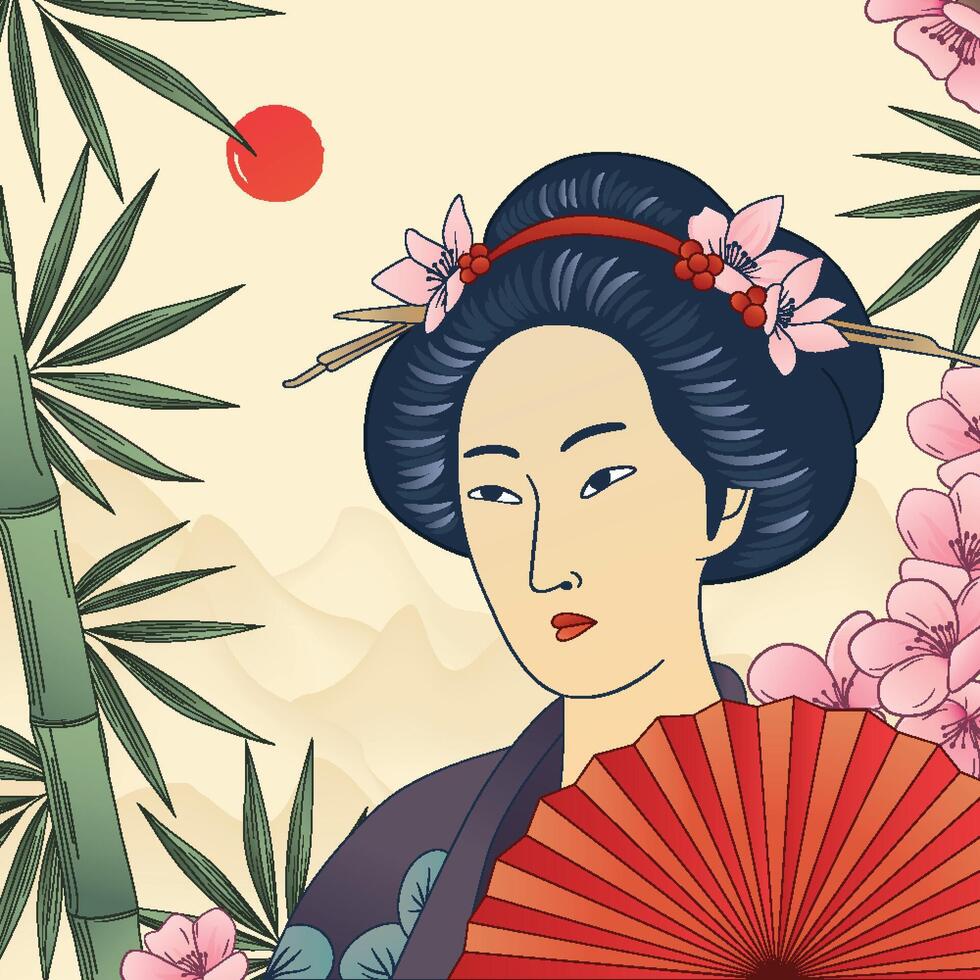 Japanese woman in traditional attire vector