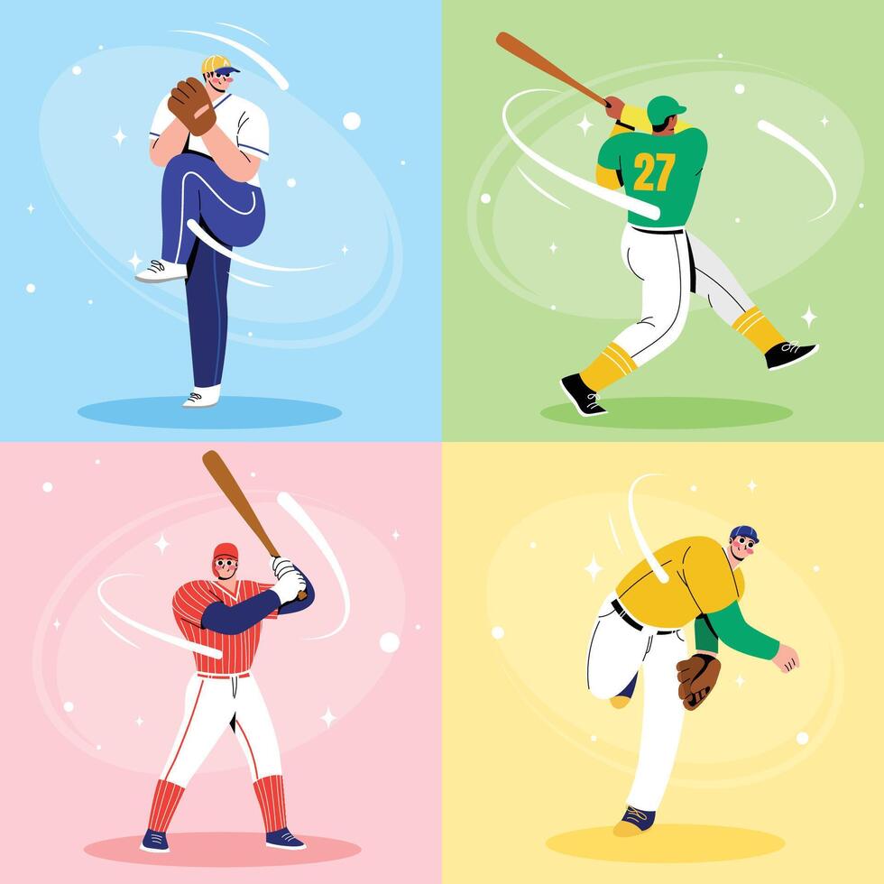 Illustrations of baseball players in action vector