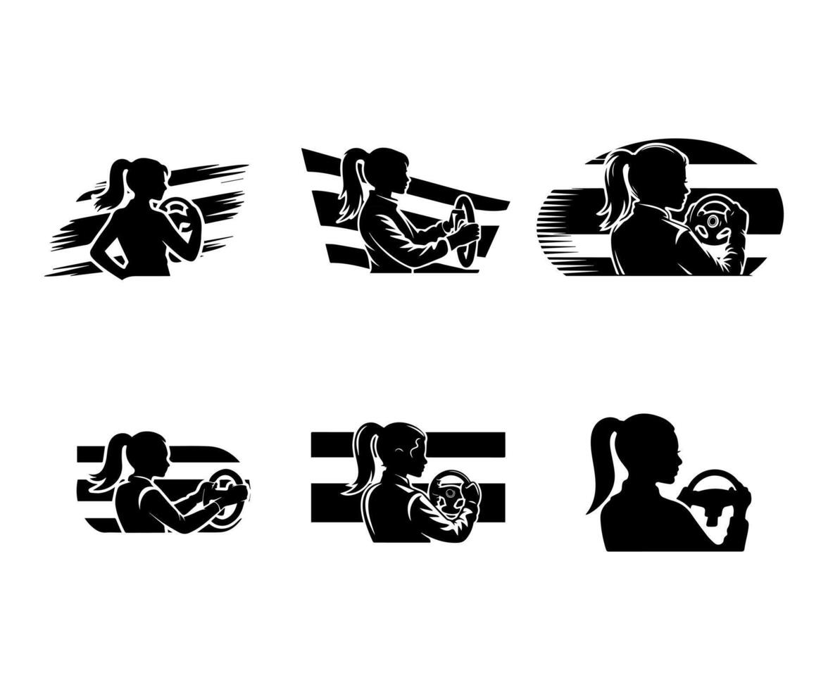 Woman driving a car with a steering wheel representing safe and confident female drivers vector
