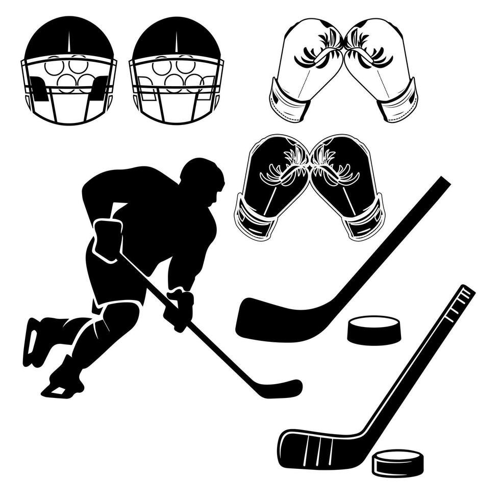 Dynamic hockey player with protective gear and equipment illustration vector