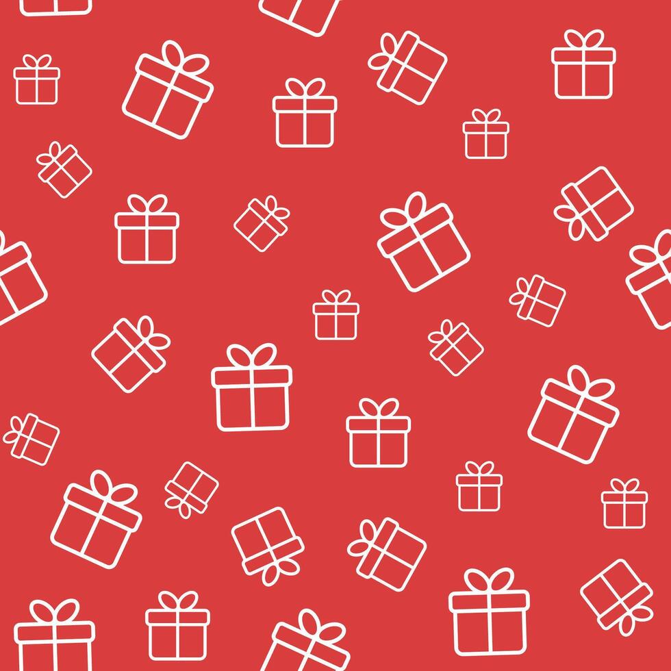 Red seamless pattern with white outline gift boxes vector