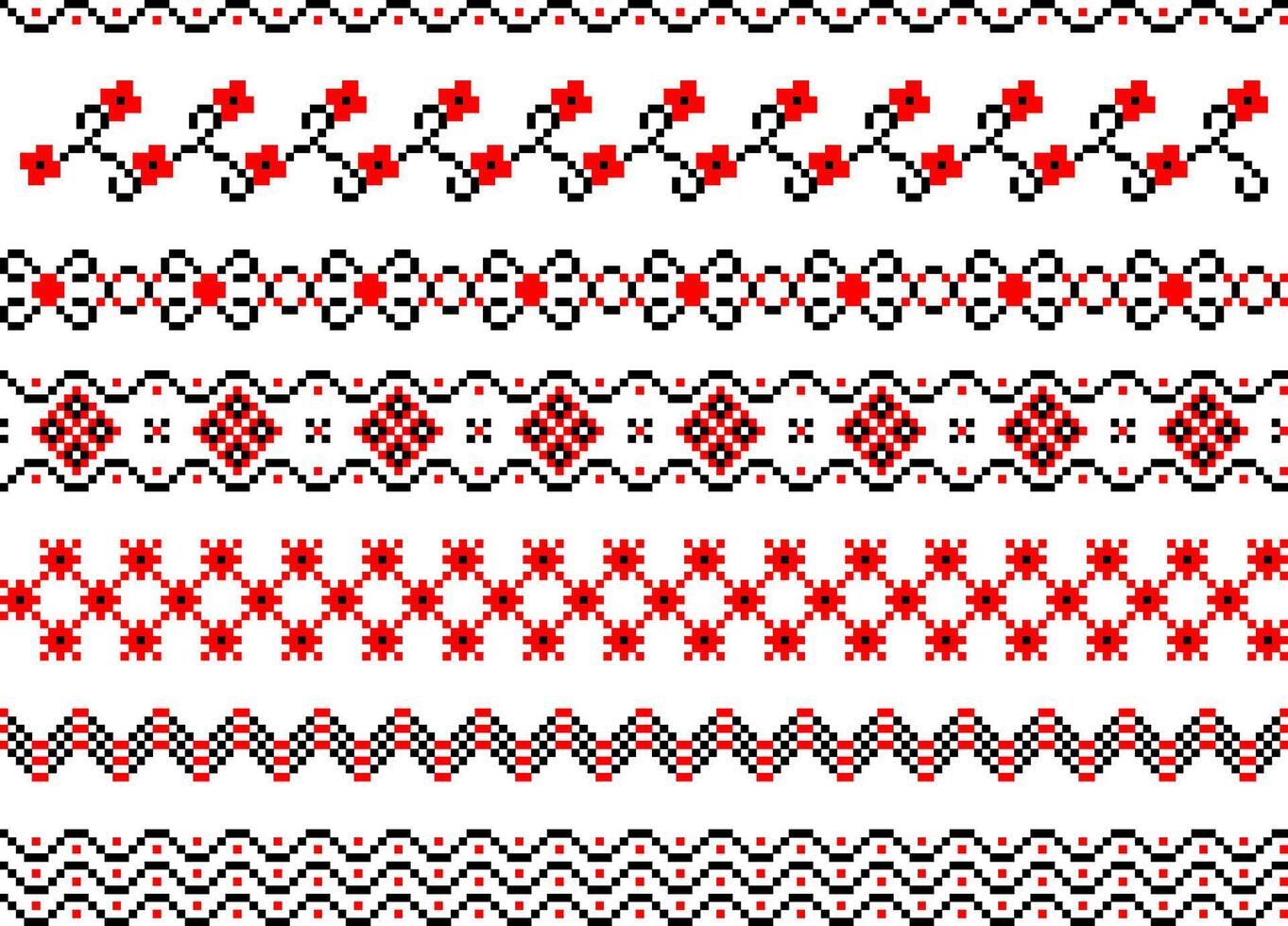 Set of embroidered cross stitch border lines patterns vector