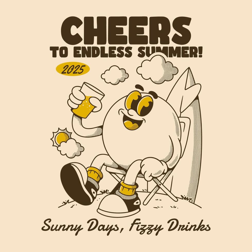 Retro Summer Character Art Celebrating Endless Sunshine And Fizzy Drinks vector